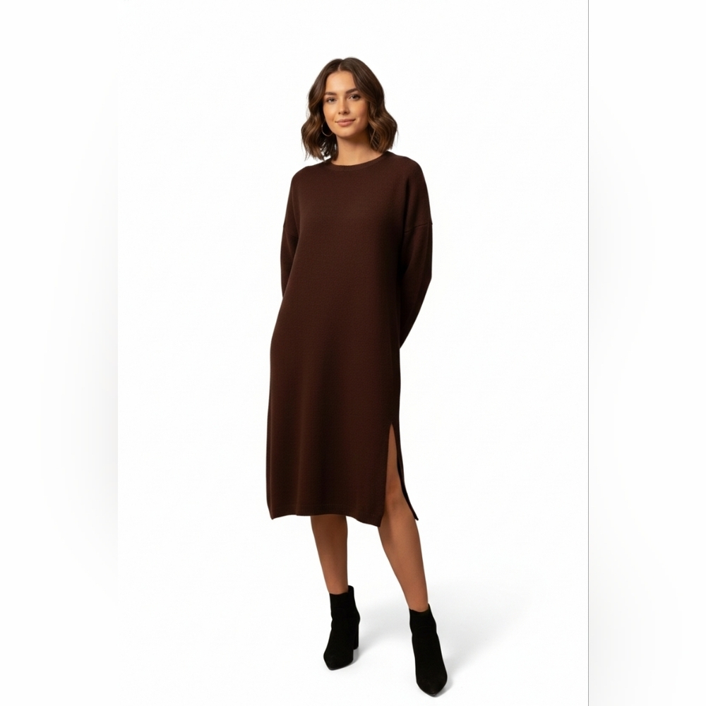 OAK + FORT Chocolate Brown Long Sleeve Knit Sweater Dress Size Large